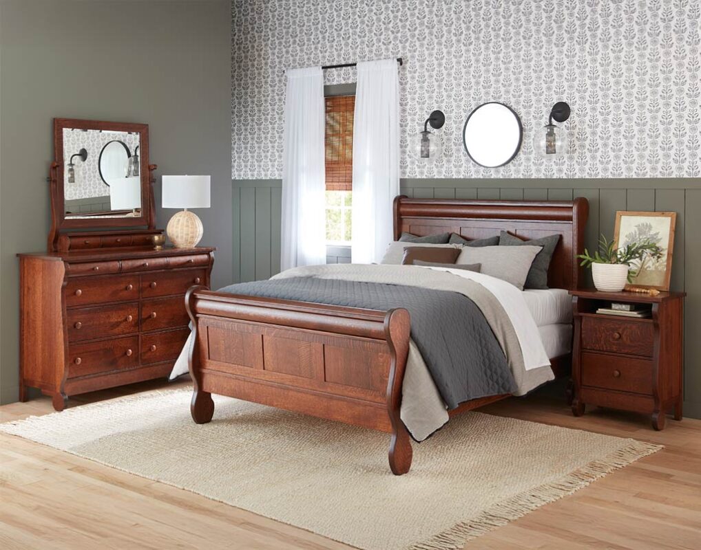 Amish Old Classic Sleigh Bedroom Collection [Quarter Sawn White Oak with a Michael's Cherry finish]
