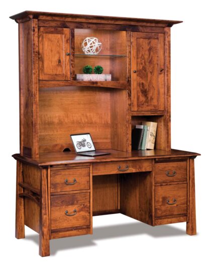 Amish Artesa Double Pedestal 5 Drawer Desk with Hutch Top