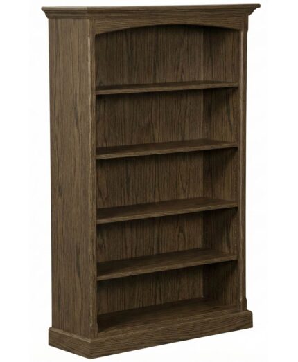 Traditional Bookcase features solid wood construction with five spacious shelves and classic crown molding.