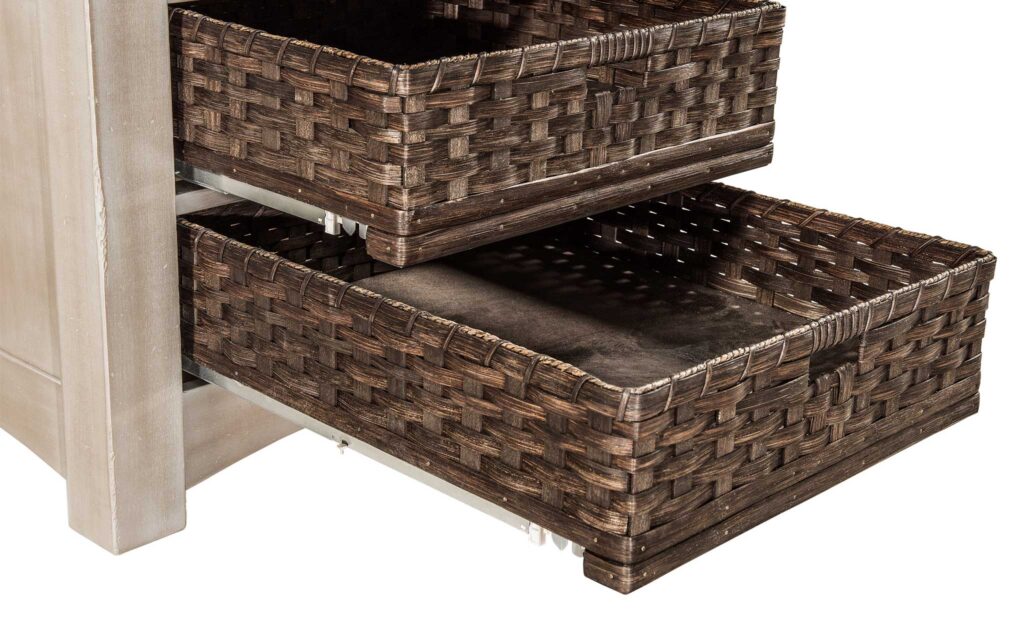 Heidi Amish Cabinet Table [Woven Basket Drawers Detail]