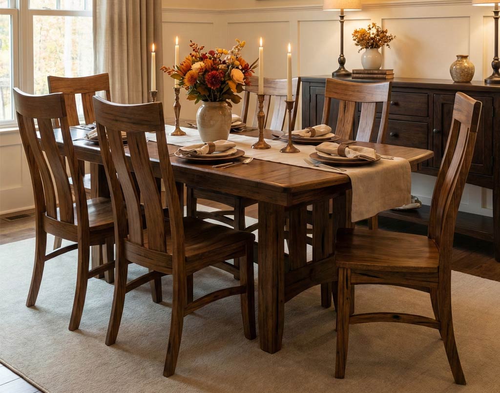 Amish Transitional Traditional Galena Table Set [Rustic Hickory with a Clove finish]