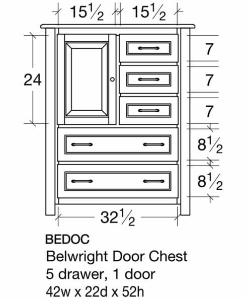 Belwright Amish 5 Drawers 1 Door Chest [BEDOC Dimensions]