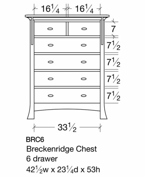 Breckenridge Amish 6 Drawers Chest [BRC6 Dimensions]