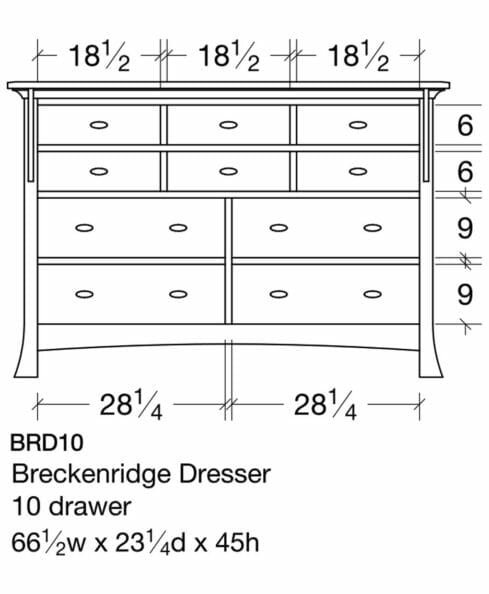 Breckenridge Amish 10 Drawer Dresser [BRD10 Dimensions]