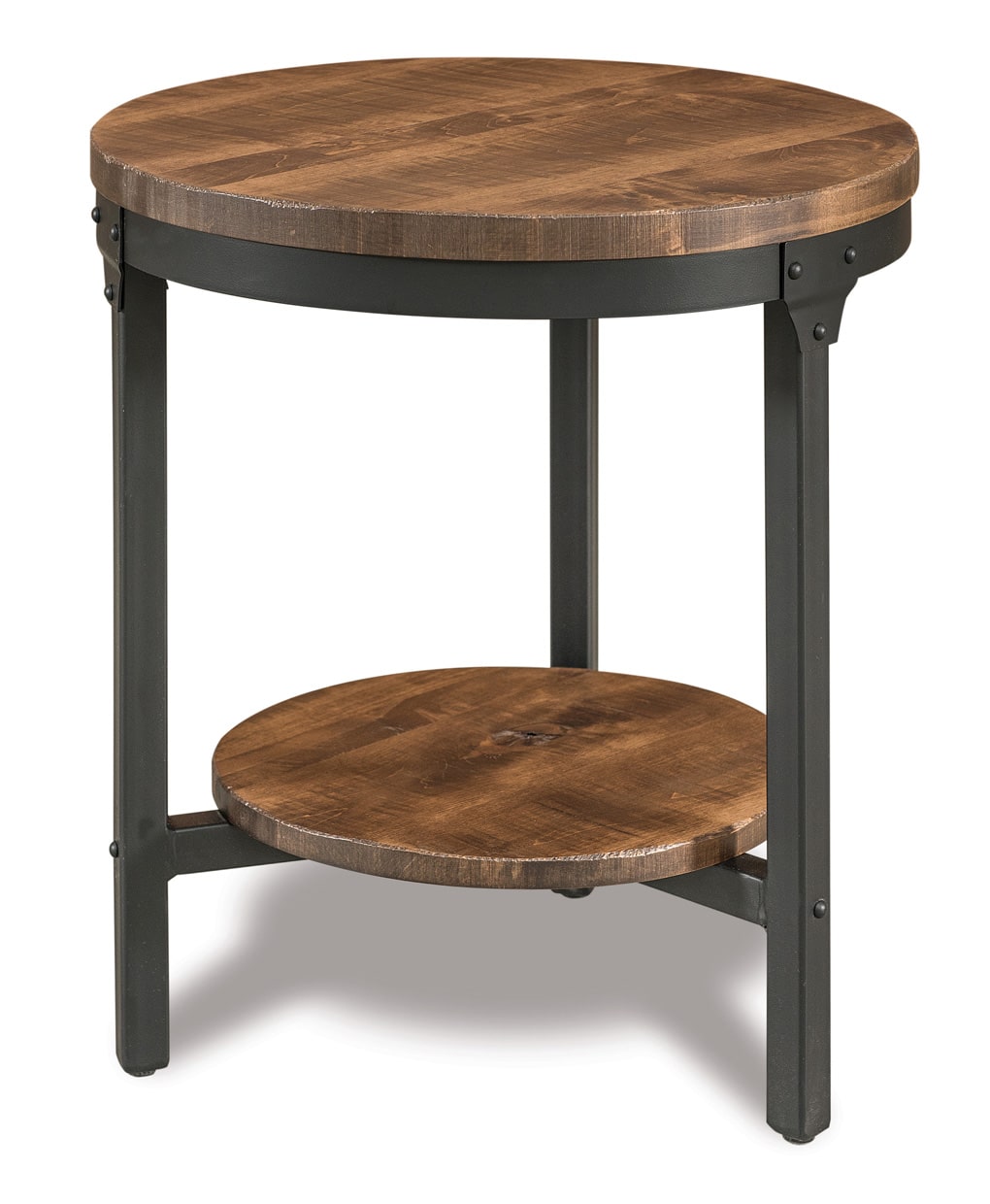 round distressed metal side table