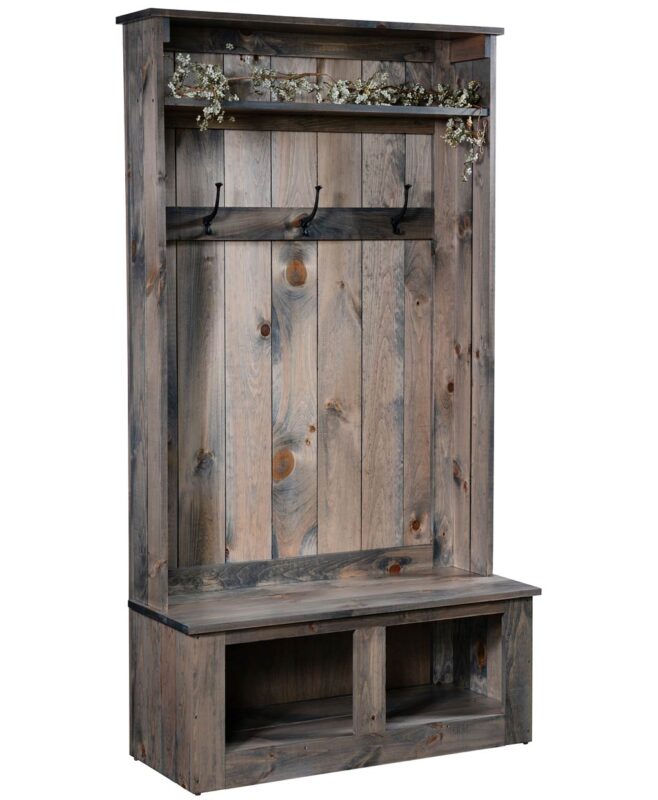 Amish Aspen Vintage Pine Hall Seat [Wooden Back]