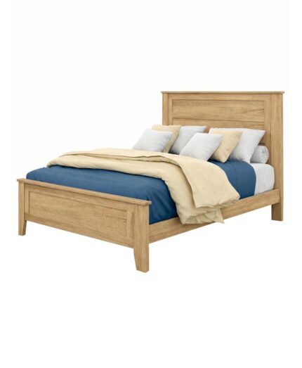 Madison Panel Bed features a solid wood frame with a prominent headboard, reflecting artisan craftsmanship.
