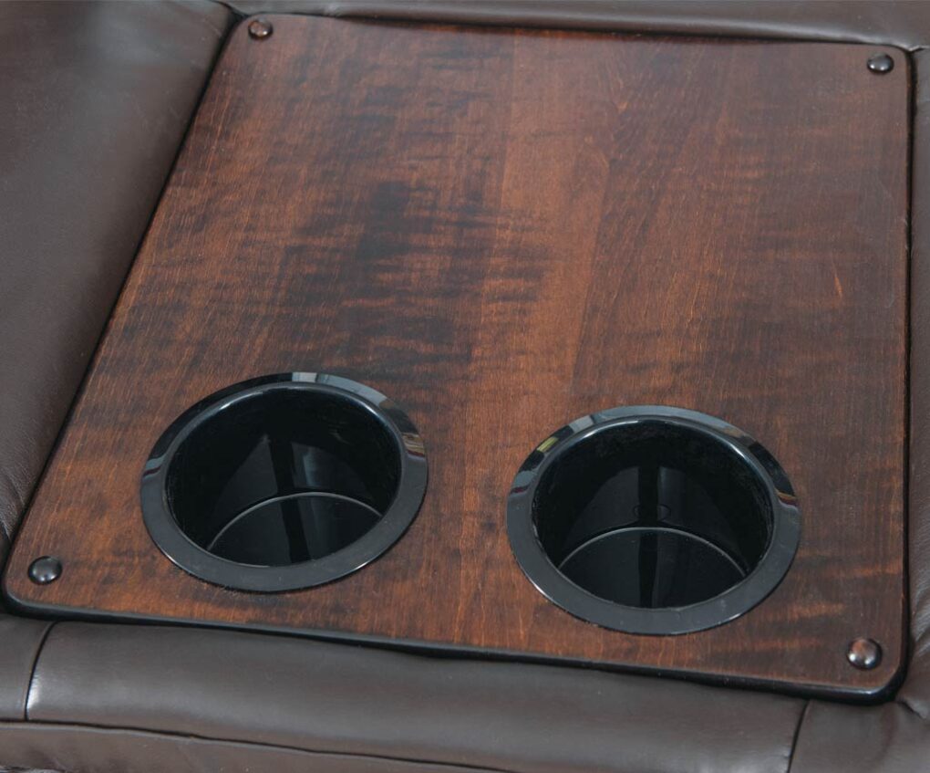 Amish Direct Furniture. Optional Sofa Fold-Down Back [Cup Detail]