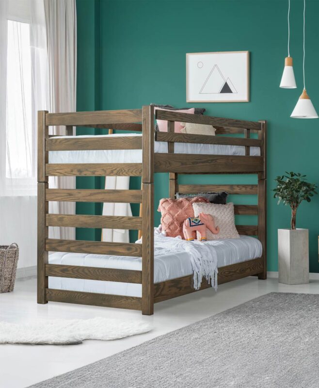 Amish Ladder Bunk Bed [Red Oak with Smoke stain]