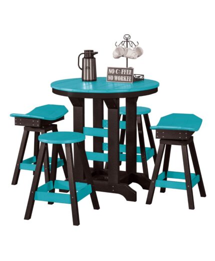 Amish Poly 36 in. Round Table with 2 Saddle Bar Stools and 2 Springfield Bar Stools [Aruba Blue and Black]