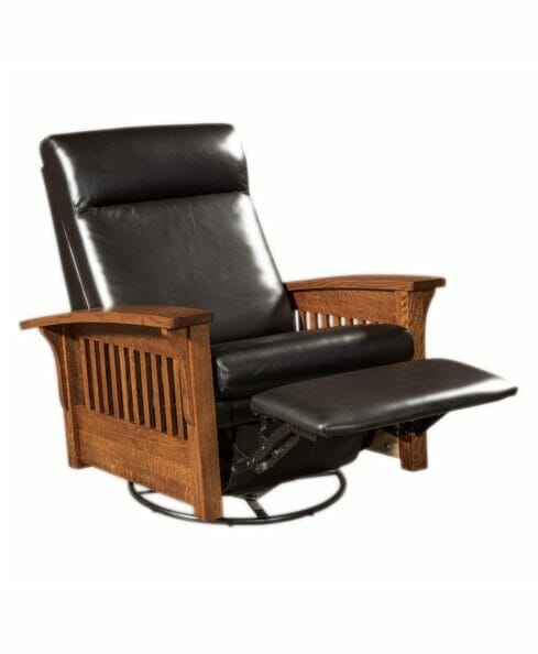 Amish made Hoosier Glider Recliner Swivel [Footrest Extended]