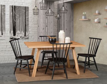 Amish Barrington Dining Chair and Ellington Leg Table [Chairs in Brown Maple with a Muted Black finish and table in White Oak with a natural finish]