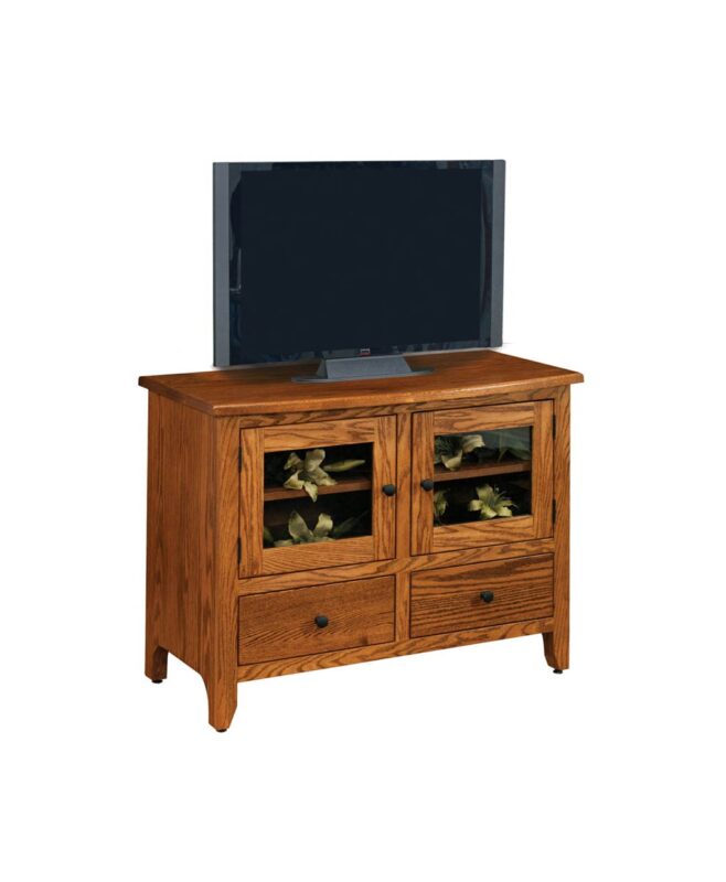 The Shaker TV Stand offers a classic design with glass-fronted cabinets and two drawers.