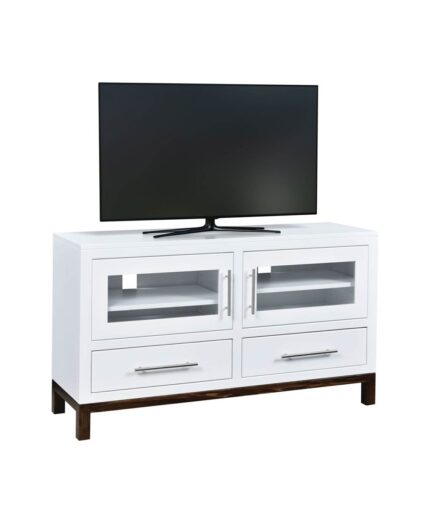 The Vienna TV Stand offers a clean design with glass-front cabinets and two drawers.