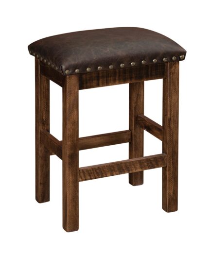 Amish Alto Bar Stool [Shown in Rough Sawn Maple, Texas Genuine Leather, and optional Oxford nailheads with an Almond finish]