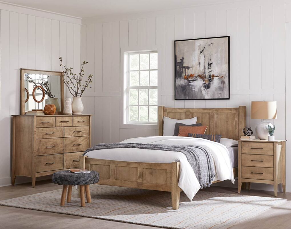 Amish made Ashland Bed shown with Atlantic Bedroom Case Goods