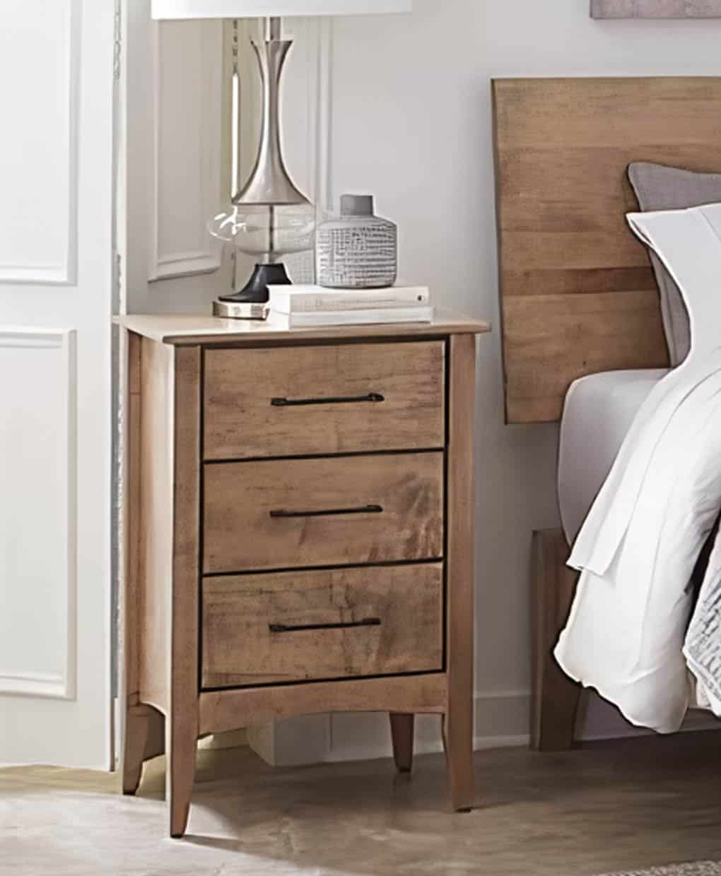 Amish Atlantic 3 Drawer 21" Nightstand [Shown in Brown Maple with a Sandstone finish]