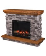 Amish Rock Ledge Fireplace with Crown Molding [Hickory with a Tavern finish and Twilight Blend stone]