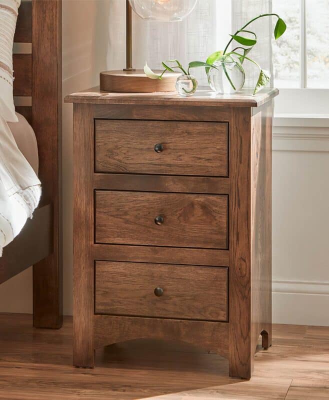 Amish Troy 3 Drawer Nightstand [Shown in Rustic Hickory with a Shadow finish]