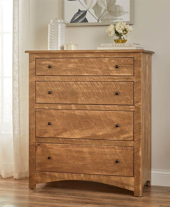 Amish Troy 4 Drawer Chest [Shown in Rustic Rough Sawn Brown Maple with a Harvest finish]