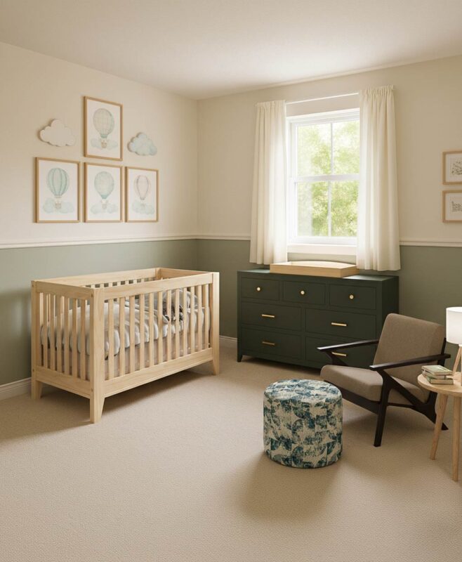 Amish Newport Crib Set with Malaya Chair and Fusion Footstool