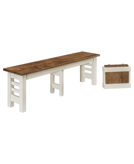 Amish Braden Extend-a-Bench [Shown in Brown Maple with a Almond top and Muted White base]