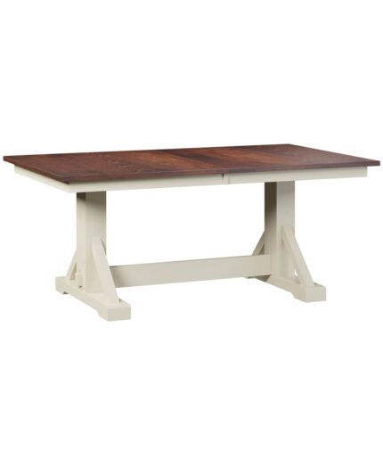 Amish Chesapeake Trestle Table [Shown in Brown Maple with a Earth Tone top and Country White Painted base]