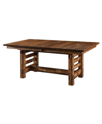 Amish Columbus Trestle Table [Shown in Rough Sawn Wormy Maple with an Almond stain, 10 sheen finish]