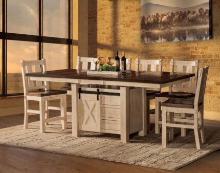 Amish Tulsa Rough Sawn Cabinet Table Set