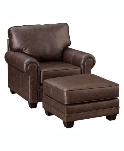 Amish Ellington Panel Arm Chair and Ottoman [Texas Leather and Brown Maple with Ebony]
