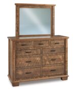 Amish Burlington 9 Drawer Dresser and JRBT-030 Mirror [Shown in Rough Sawm Wormy Maple with a Sandstone finish]