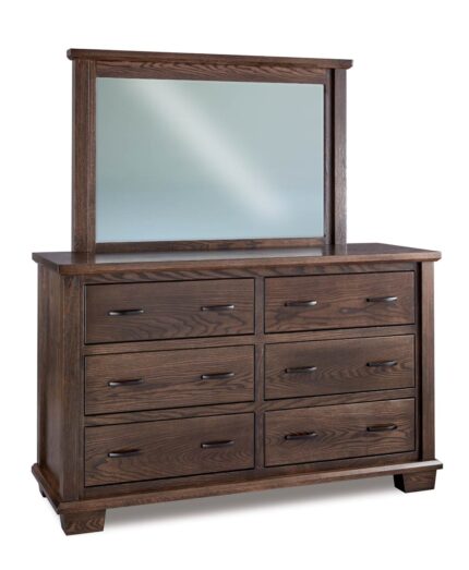 Amish Burlington 6 Drawer Dresser with JRBT-045 Mirror [Shown in Oak with a Charwood finish]
