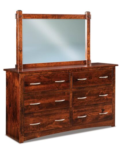 Amish Denver 6 Drawer Dresser [Shown in Rustic Cherry with a Burnt Umber finish and JRDV-045 Mirror]