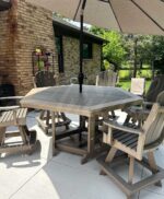 Amish made Outdoor Poly Hexagon Table with Malibu Poly Swivel Bar Stools