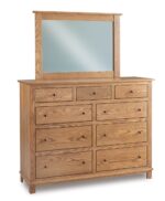 Amish Flint 9 Drawer Dresser [Red Oak with a Sandstone finish, JRFT-130 Mirror]