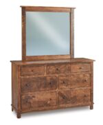 Amish Flint 7 Drawer Dresser [Rough Sawn Wormy Maple with an Almond finish, JRFT-146 Mirror]