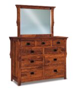 Amish Stick Mission 9 Drawer Dresser [Brown Maple with a Michael's Cherry finish, JRSM-030 Mirror]