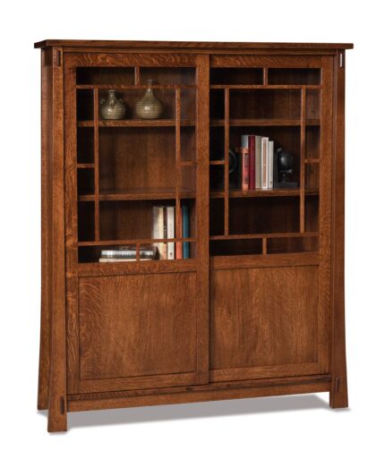 Amish Modesto Double Bookcase with Sliding Doors
