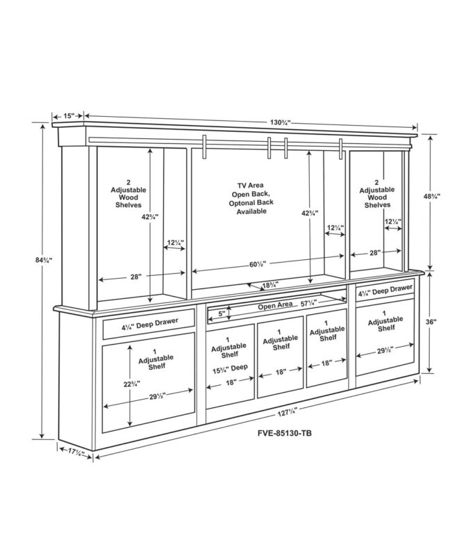 Amish Ensenada 6-Piece Wall Unit and Timbra Wall Unit Dimensions