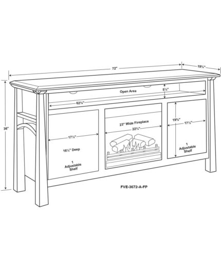 Amish Artesa Media Stand with Fireplace [Dimensions]