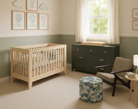 Amish Newport Crib Set with Malaya Chair and Fusion Footstool