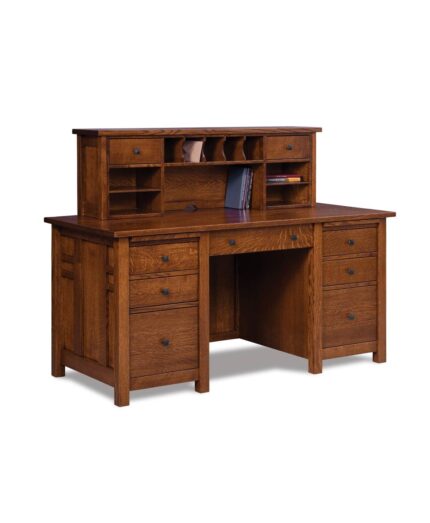 Amish Kascade Double Pedestal Desk with Unfinished Back [Shown with optional hutch]