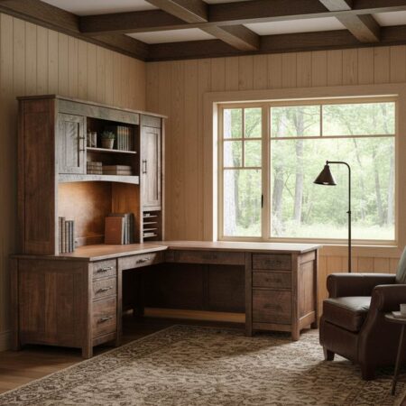 Amish Houston 8 Drawer L-Desk with Hutch [Room Setting]