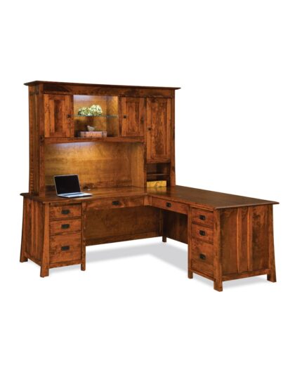 Amish Grant 8 Drawer L-Desk with hutch top