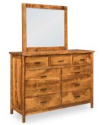 The Jasmine 9 Drawer Dresser features a solid wood frame with a three-over-six drawer configuration and clean lines.