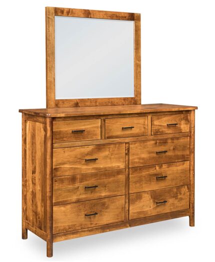 The Jasmine 9 Drawer Dresser features a solid wood frame with a three-over-six drawer configuration and clean lines.