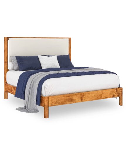 Jasmine Bed features an elegant upholstered headboard and solid wood frame for a contemporary touch.