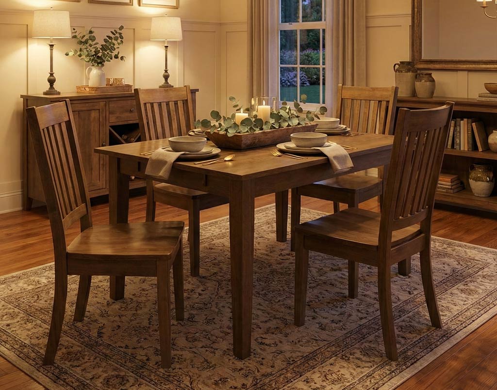 Amish Laurie Leg Table with Winnfield Chairs [Brown Maple with a Sandstone finish]