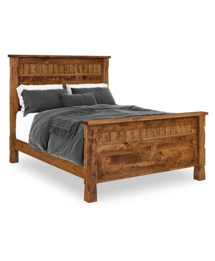 The Riverton High Bed features a solid wood frame with distinctive paneling and a sturdy, heirloom-quality design.