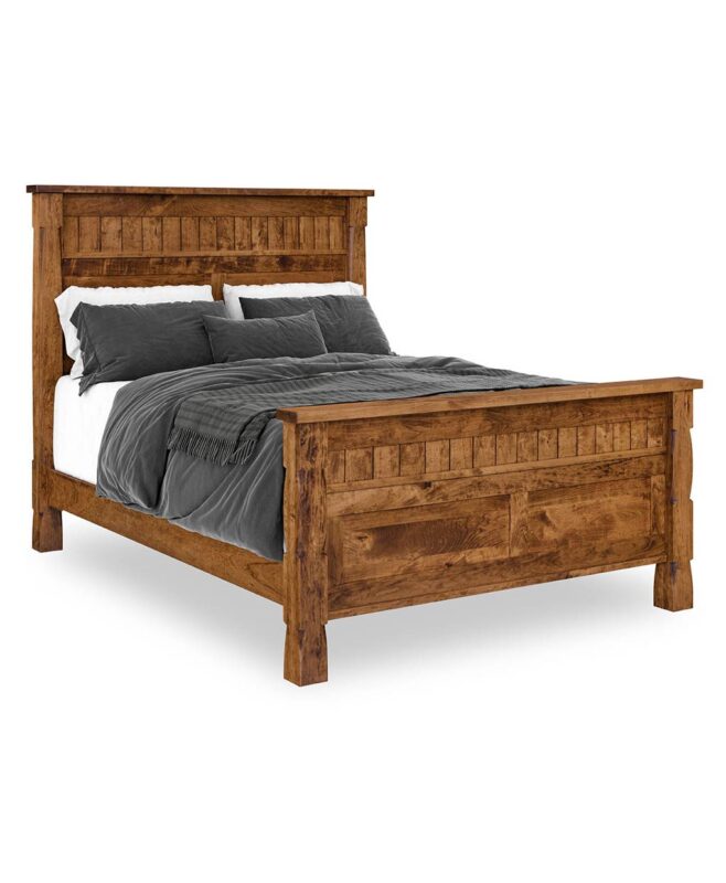 The Riverton High Bed features a solid wood frame with distinctive paneling and a sturdy, heirloom-quality design.